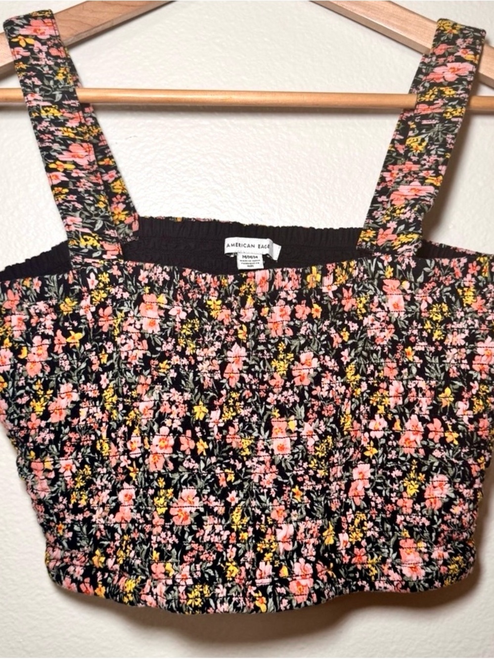 American Eagle Smocked Floral Crop Top Medium Cottagecore Summer Tank